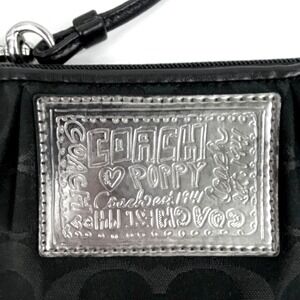 Coach Poppy Wristlet Purse Clutch Logo Fabric Black Bag Charm 6 x 4 Small Wallet
